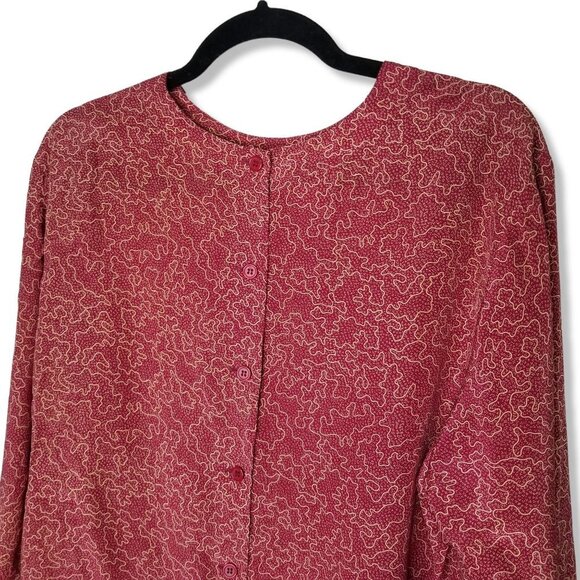 Vintage Christian Dior 12 Silk Blouse Button Back Modest Quiet Luxury Abstract - Picture 5 of 7